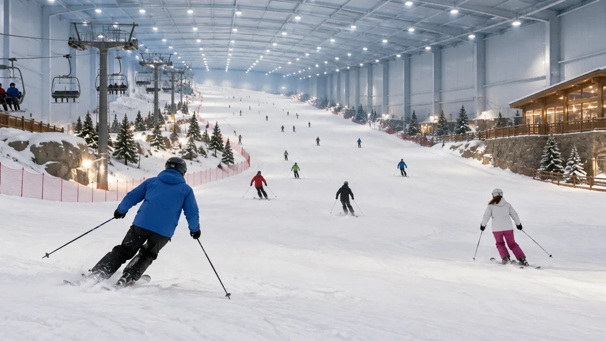 AI illustration of an indoor ski slope