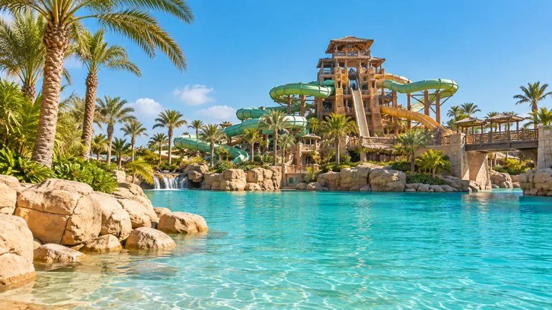 AI illustration of a tropical water park
