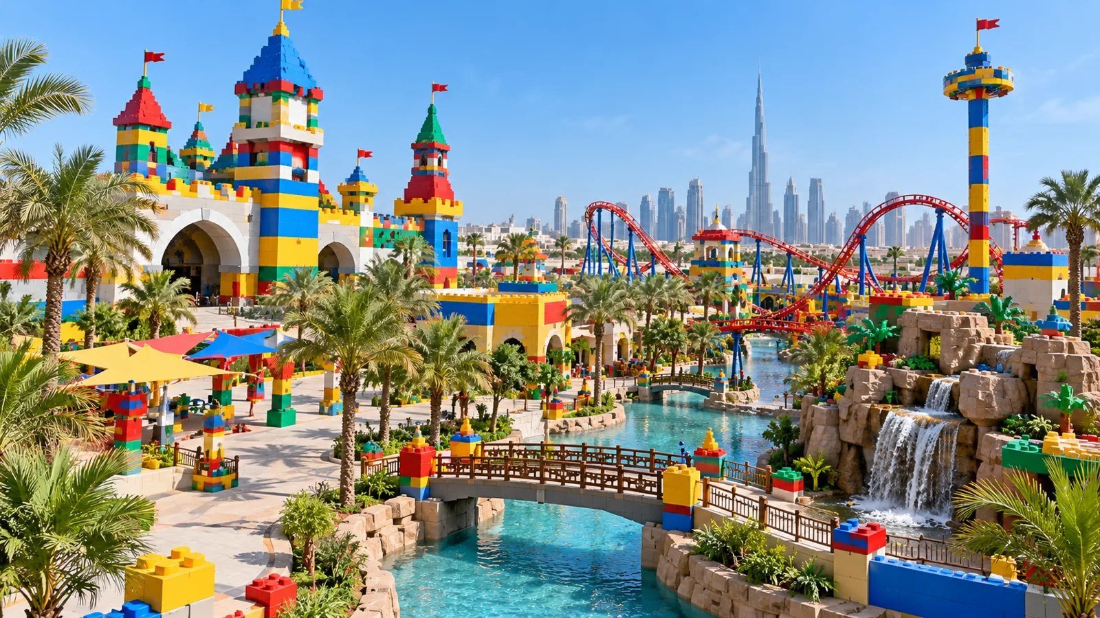 AI illustration of a colorful family theme park