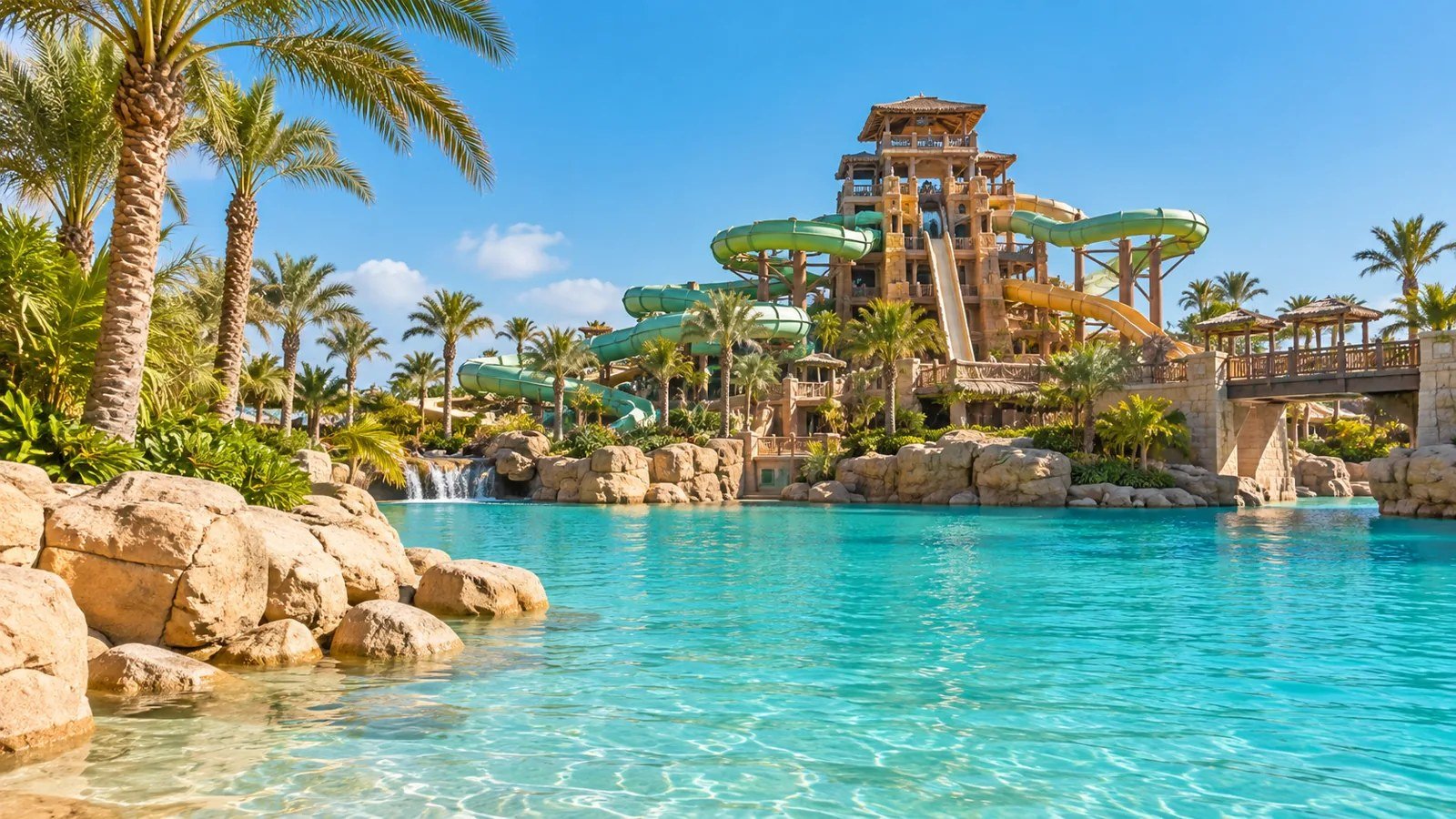 AI illustration of a tropical water park