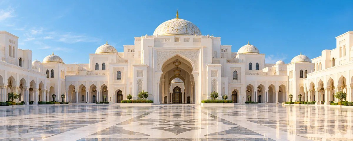 Illustration of a white domed palace in Abu Dhabi